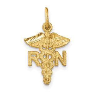 14k Yellow Gold Diamond Cut RN Caduceus Charm